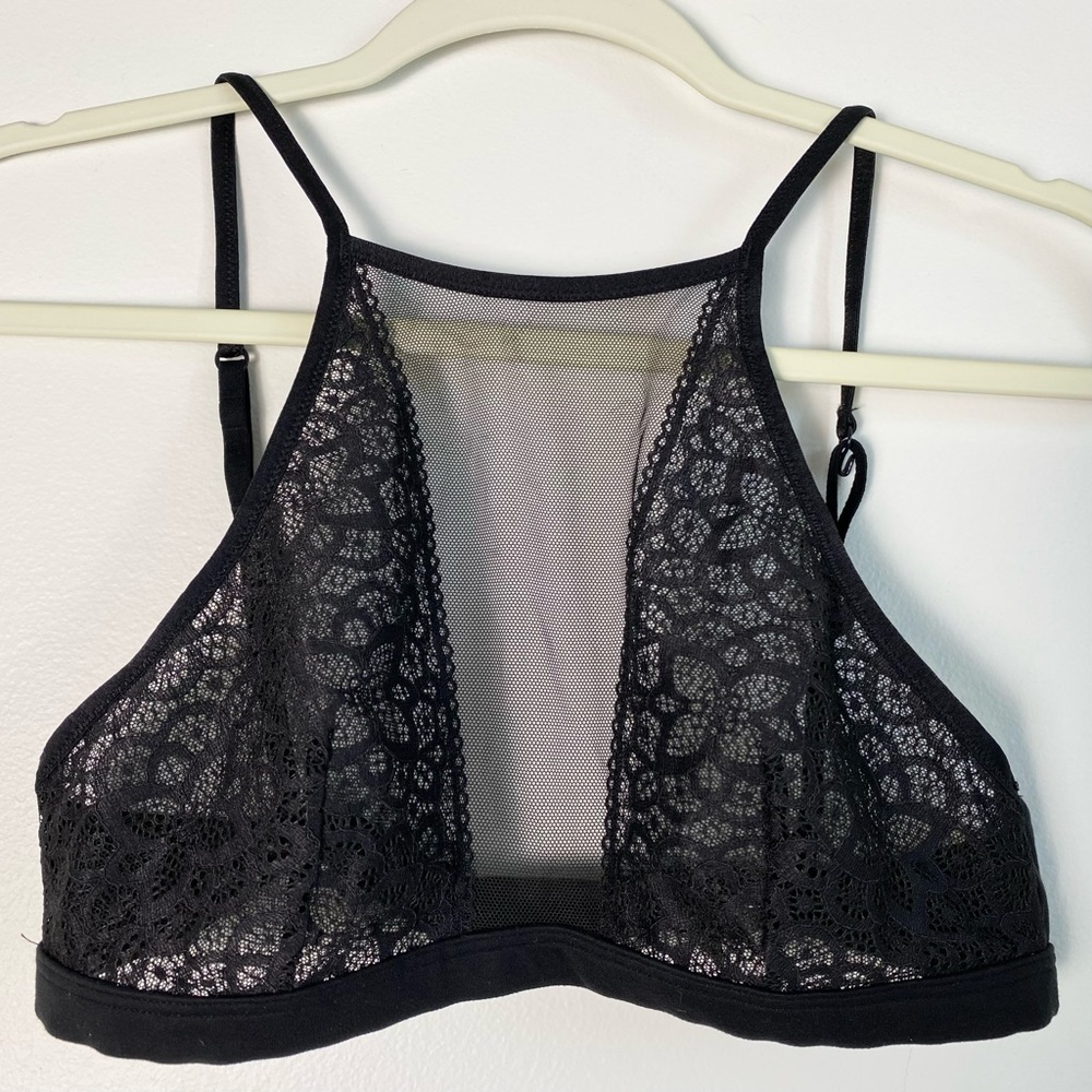 Victoria’s Secret Dream Angels Bralette Black Lace Mesh Sheer Bra Size Small